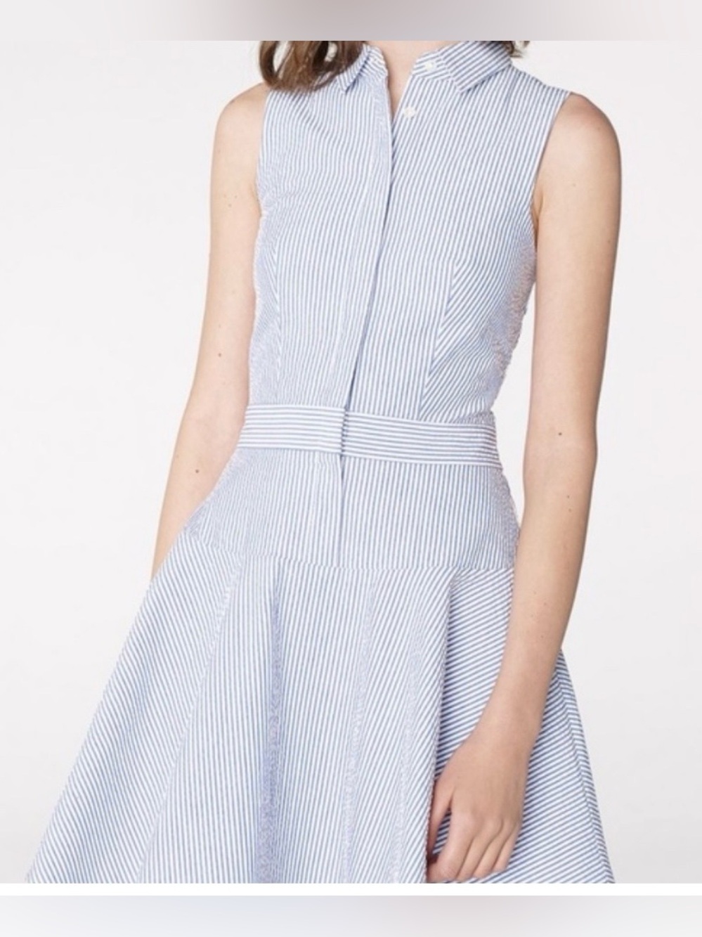 A/X Armani Exchange Sleeveless Blue & White Seersucker Striped Mini Dress